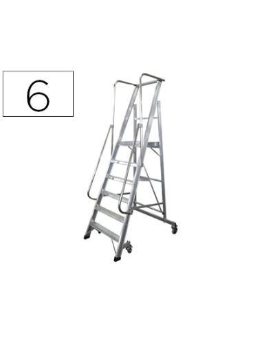 Escalera Movil Ktl De Aluminio Con Plataforma Y Guardacuerpos Plegable 6 Peldaños Serie 2Xl-S