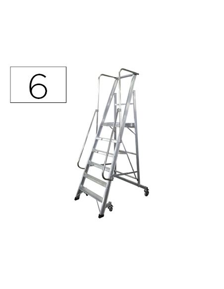 Escalera Movil Ktl De Aluminio Con Plataforma Y Guardacuerpos Plegable 6 Peldaños Serie 2Xl-S