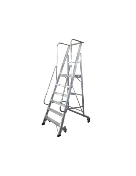 Escalera Movil Ktl De Aluminio Con Plataforma Y Guardacuerpos Plegable 6 Peldaños Serie 2Xl-S
