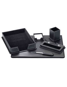 Escribania Sobremesa Q-Connect Similpiel Negro Juego De 6 Piezas