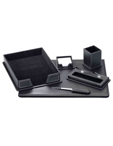 Escribania Sobremesa Q-Connect Similpiel Negro Juego De 6 Piezas