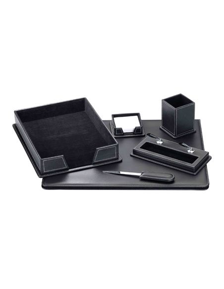 Escribania Sobremesa Q-Connect Similpiel Negro Juego De 6 Piezas