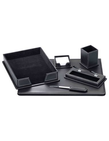 Escribania Sobremesa Q-Connect Similpiel Negro Juego De 6 Piezas