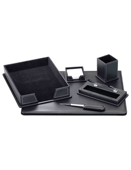 Escribania Sobremesa Q-Connect Similpiel Negro Juego De 6 Piezas