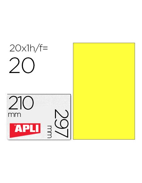 Etiqueta Adhesiva Apli 02878 Tamaño 210X297 Mm Para Laser Fotocopiadora Ink-Jet Caja Con 20 Hojas Din A4 Amarillo