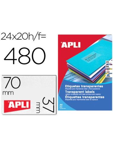 Etiqueta Adhesiva Apli 1224 Transparentes Tamaño 70X37 Mm Para Fotocopiadora Laser Caja 20 Hojas Con 480 Etiquetas|Libreriasalesiana