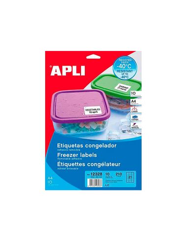 Etiqueta Adhesiva Apli 12328 Tamaño 63,5X38,1 Mm Para Congelados Caja Con 10 Hojas A4 Blancas Directiva Europea