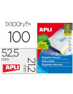 Etiqueta Adhesiva Apli 1284 Tamaño 52,5 X 21,2 Mm Para Fotocopiadora Laser Ink-Jet Caja Con 100 Hojas Din A4