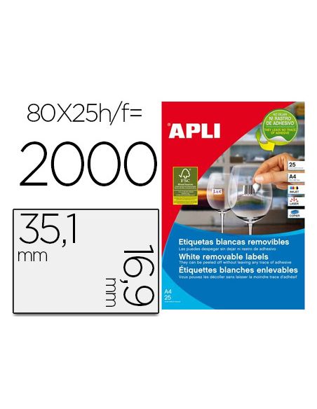Etiqueta Adhesiva Apli 35,6X16,9 Mm Fotocopiadora Laser Inkjet Caja 25 Hojas Din A4 Con 2000 Etiquetas