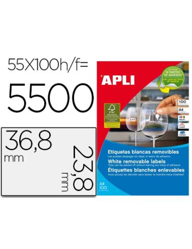 Etiqueta Adhesiva Apli 36,8X23,8 Mm Fotocopiadora Laser Inkjet Caja 100 Hojas Din A4 Con 5500 Etiquetas