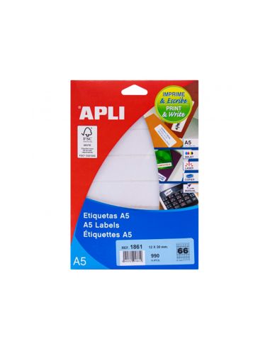 Etiqueta Adhesiva Apli Blanca 12X30 Mm Sobre A5 De 990 Unidades