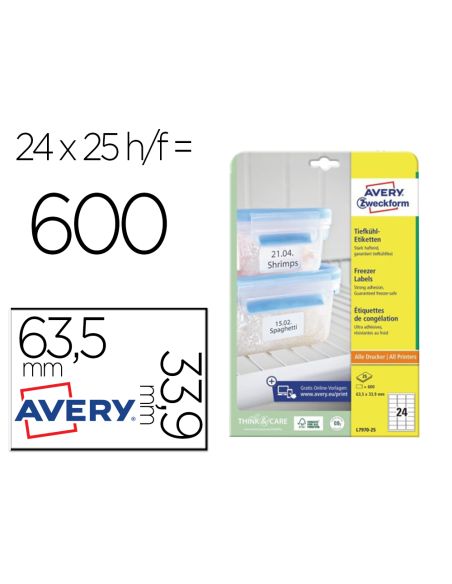 Etiqueta Adhesiva Avery Para Congelador Blanca 63,5X33,9 Mm Ink-Jet Laser Fotocopiadorapack De 600 Unidades