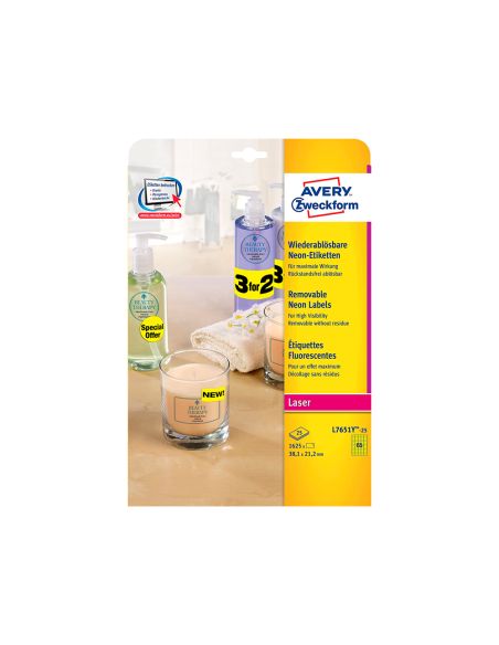 Etiqueta Adhesiva Avery Tamaño 38,1X21,2 Mm Removible Amarillo Fluorescente Caja De 1625 Unidades