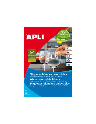 Etiqueta Adhesivas Apli 10197 Tamaño 17,8X10 Mm Removible Para Fotocopiadora Laser Ink-Jet Caja 25 Hojas Con