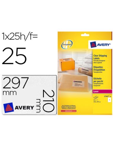 Etiqueta Adhesivas Resistente Avery Transparente 210X297 Mm Caja De 25 Unidades
