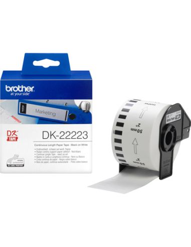 Etiqueta Brother Dk22223 Cinta Papel Continuo Adhesiva Removible Blanca 50 Mm X 30,48 Mt