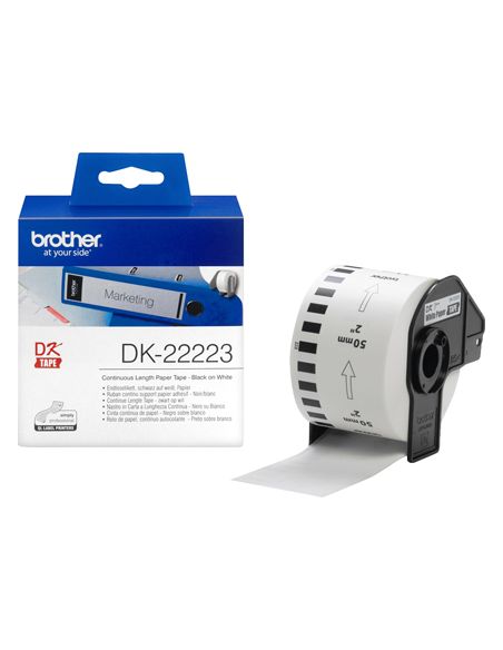 Etiqueta Brother Dk22223 Cinta Papel Continuo Adhesiva Removible Blanca 50 Mm X 30,48 Mt