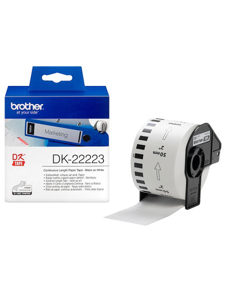 Etiqueta Brother Dk22223 Cinta Papel Continuo Adhesiva Removible Blanca 50 Mm X 30,48 Mt