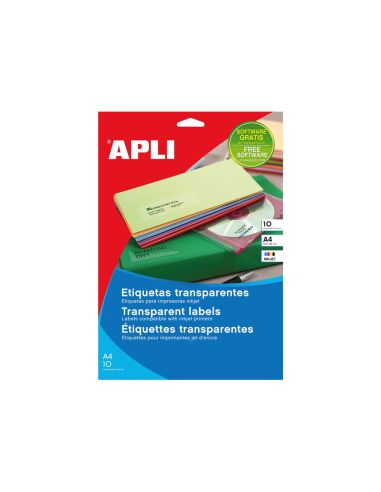 Etiquetas Adhesivas Apli Transparentes Poliester Para Impresora Ink-Jet 210X297 Mm Presentadas En Carpetas De 10