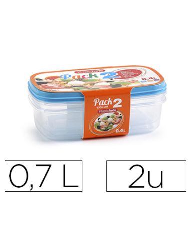 Fiambrera Plasticforte Transparente Tapa Color 0,7 Litros Pack 2 Unidades