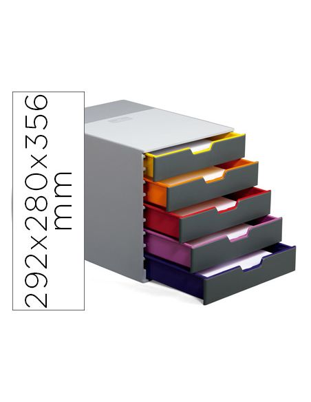 Fichero Cajones De Sobremesa Durable Varicolor Apilables 5 Cajones Plastico 292X280X356 Mm