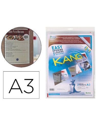 Funda De Presentacion Djois Adhesiva Removible Din A3 Con Esquina Magnetica Capacidad Para 10 Hojas Pack