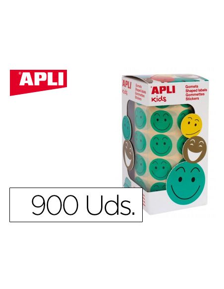 Gomets Apli Autoadhesivo Smile Verde Cara Feliz Rollo De 900 Unidades