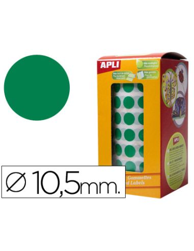 Gomets Autoadhesivos Circulares 10,5Mm Verde Rollo De 5192 Unidades