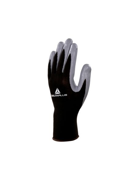 Guantes Deltaplus De Punto Poliester Palma De Nitrilo Especial Para Mecanica Grasas Aceites Negro-Gris Talla 10