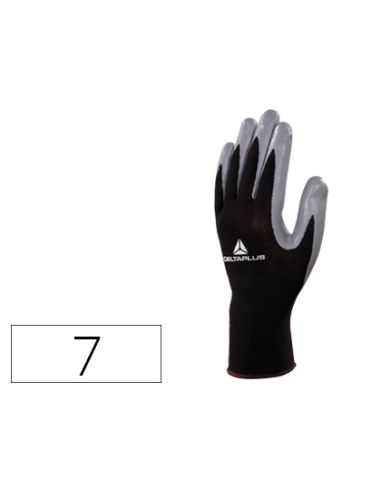Guantes Deltaplus De Punto Poliester Palma De Nitrilo Especial Para Mecanica Grasas Aceites Negro-Gris Talla 7