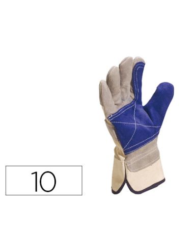 Guantes Deltaplus Docker Serraje Vacuno Reforzado Ideal Para Trabajos Intensivo Color Gris-Azul Talla 10