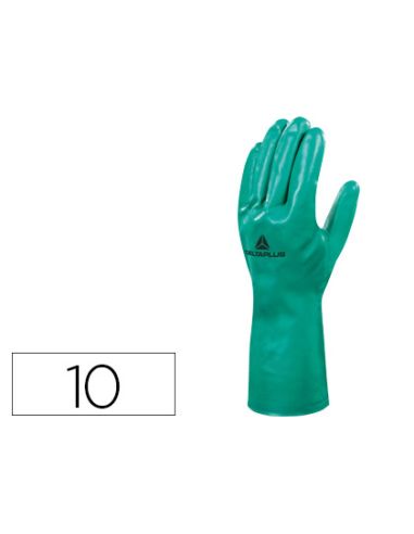 Guantes Deltaplus Tratado En Nitrilo Flocado De Algodon Especial Para Trabajos Con Liquidos Quimicos Talla 10