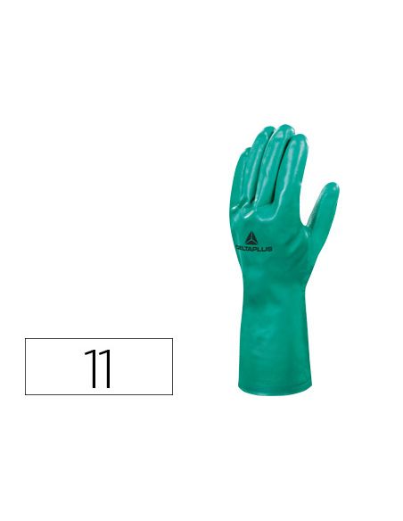 Guantes Deltaplus Tratado En Nitrilo Flocado De Algodon Especial Para Trabajos Con Liquidos Quimicos Talla 11