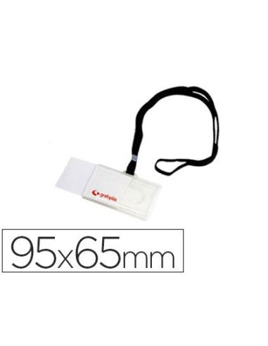 Identificador Con Cordon Plano Negro Grafoplas 65X95 Mm Con Apertura Lateral