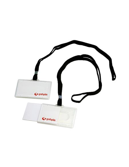 Identificador Con Cordon Plano Negro Grafoplas 65X95 Mm Con Apertura Lateral