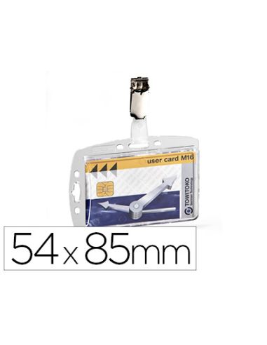Identificador Con Pinza Giratoria Durable Acrilico Horizontal Con Uñero Para Pases De Seguridad 54X85 Mm