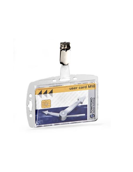 Identificador Con Pinza Giratoria Durable Acrilico Horizontal Con Uñero Para Pases De Seguridad 54X85 Mm