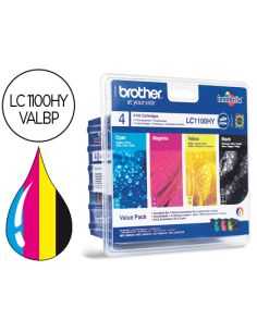 Ink-Jet Brother Lc-1100Bk /M/Y/C Pack 4 Colores Alta Capacidad 900 Pag Bk- 750 Pag M/Y/C-