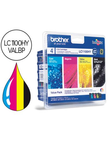 Ink-Jet Brother Lc-1100Bk /M/Y/C Pack 4 Colores Alta Capacidad 900 Pag Bk- 750 Pag M/Y/C-