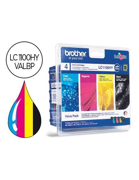 Ink-Jet Brother Lc-1100Bk /M/Y/C Pack 4 Colores Alta Capacidad 900 Pag Bk- 750 Pag M/Y/C-