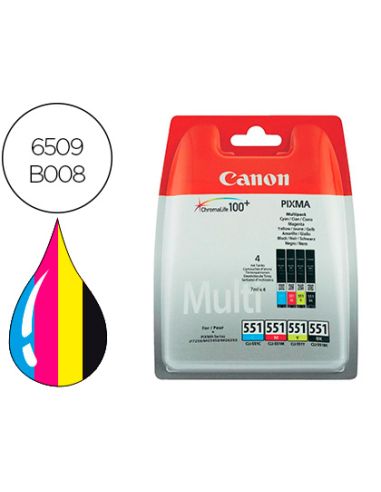 Ink-Jet Canon 551 C/M/Y/Bk Pixma Ip8750 / Ix6850 / Mg5550 / Mg6450 / Mg7150 / Mx725 / Mx925 Pack 4 Colores
