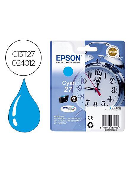 Ink-Jet Epson 27 Wf3620 / 7110 / 7610 / 7620 Cyan 300 Pag