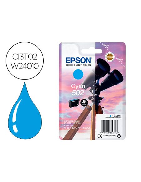 Ink-Jet Epson 502 Xl Expression Home Xp 5100 / 5105 Workforce Wf 2860 / 2860Dwf Cian 470 Paginas