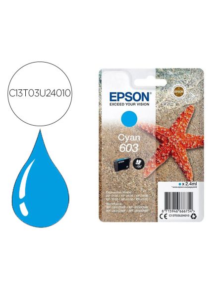 Ink-Jet Epson 603 Xp-2100 / 2105 / 3100 / 4100 / Wf-2810 / 2830 / 2835 / 2850 Cian 130 Paginas