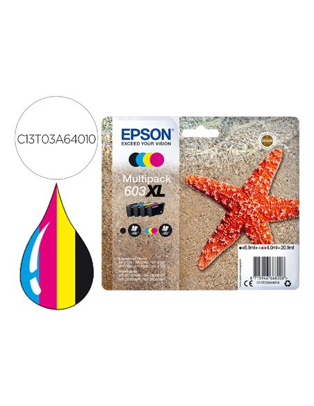 Ink-Jet Epson 603Xl Xp-2100 / 2105 / 3100 / 4100 / Wf-2810 / 2830 / 2835 / 2850 Multipack 4 Colores Negro