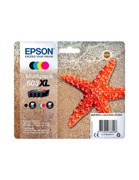 Ink-Jet Epson 603Xl Xp-2100 / 2105 / 3100 / 4100 / Wf-2810 / 2830 / 2835 / 2850 Multipack 4 Colores Negro
