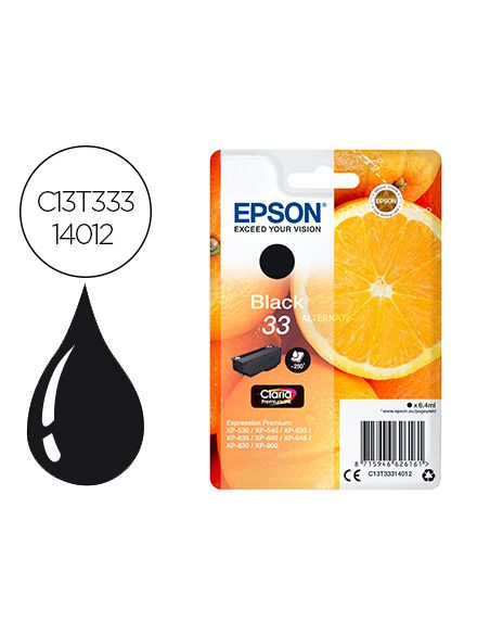 Ink-Jet Epson Expression Premiun 33 T3331 Xp-530 / Xp-630 / Xp-640 / Xp-830 / Xp-900 Negro 250 Pag