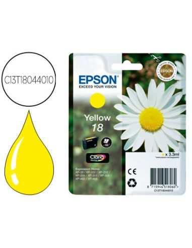 Ink-Jet Epson T18 Amarillo Expression Home Xp-102 Xp-205 Xp-305 Xp-405 Capaciidad 180 Pag