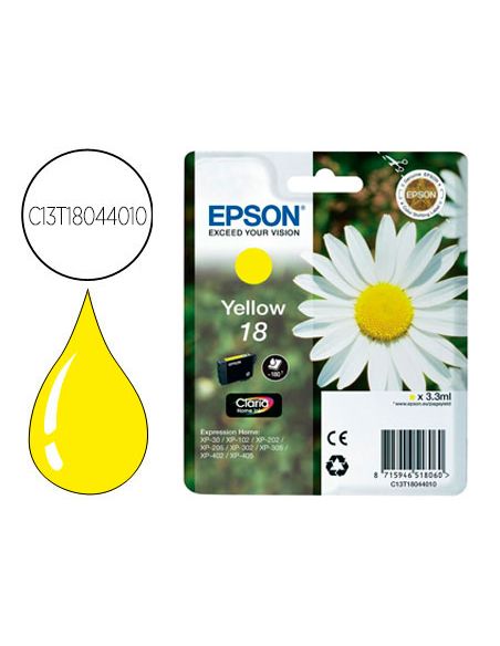 Ink-Jet Epson T18 Amarillo Expression Home Xp-102 Xp-205 Xp-305 Xp-405 Capaciidad 180 Pag