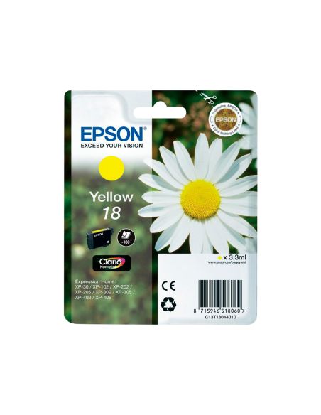 Ink-Jet Epson T18 Amarillo Expression Home Xp-102 Xp-205 Xp-305 Xp-405 Capaciidad 180 Pag
